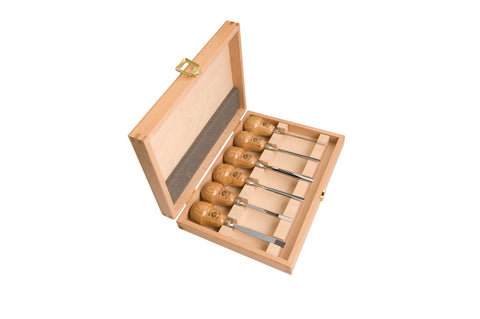 Pear shape Handle Carving Tool in Wooden Box, Set of 6 (Two Cherries)